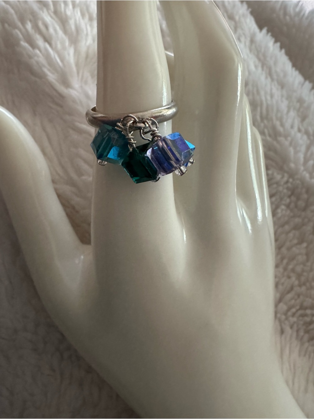 Vintage Sterling Signed Crystal Cube Cha Cha Ring, size 7